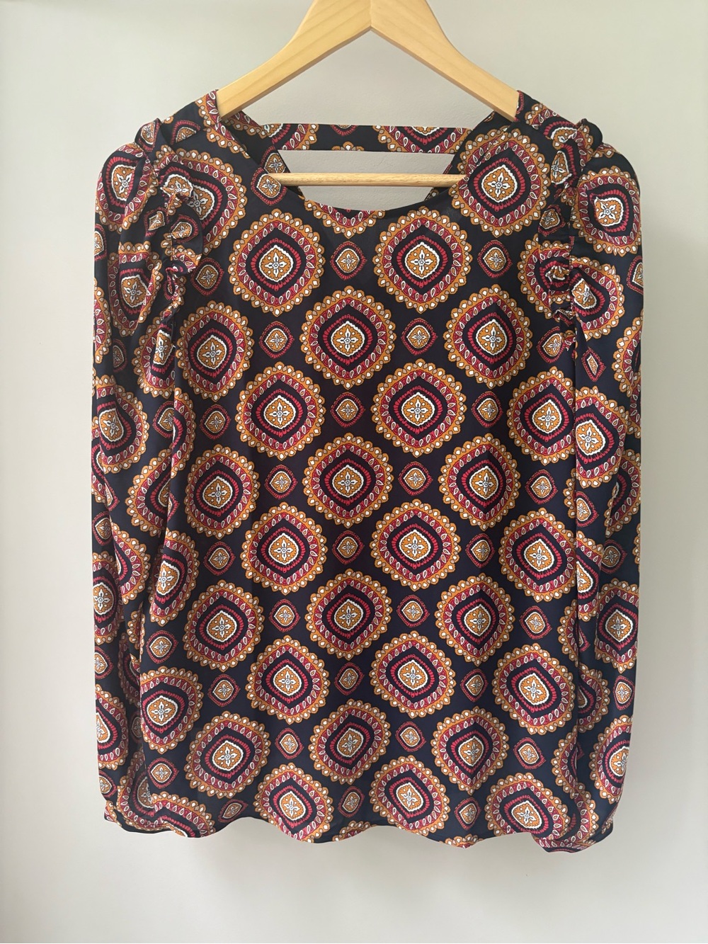 LOFT Geometric Print Long Sleeve Blouse Size XS
